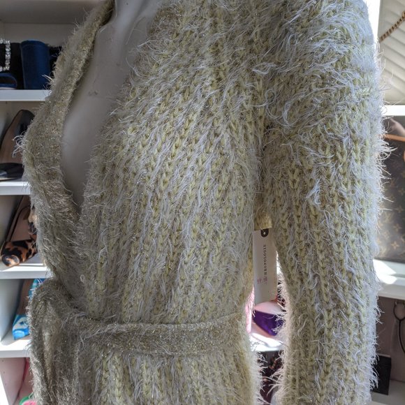 Anthropologie Yellow Larkin Shimmer Sweater Belted - Picture 7 of 10